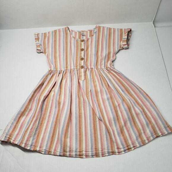 Carter's Linen Dress Girls 10/10A Pink Stripe Casual Short Sleeve Bohemian Beach - Picture 8 of 14